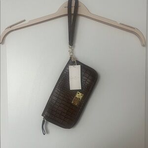 Jessica Simpson Brown Croc-Embossed Wristlet